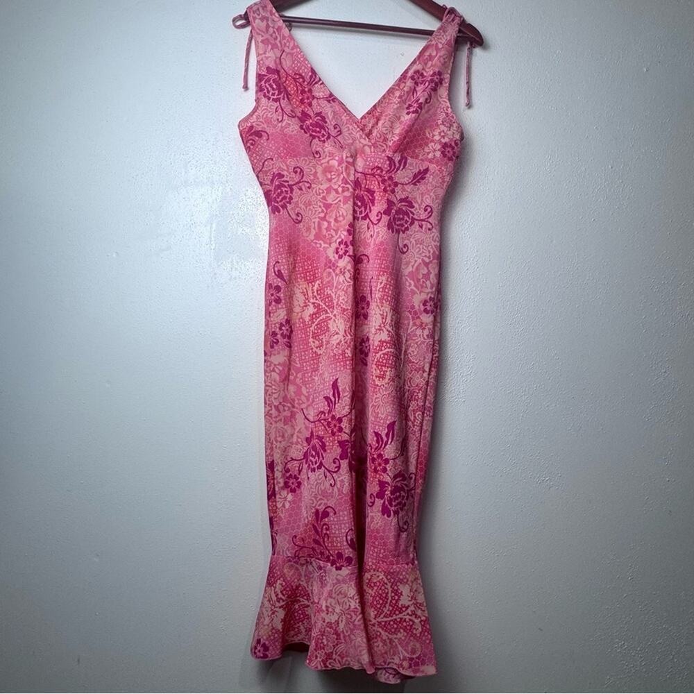 Vintage Pink Floral Sleeveless Ruffle Hem Midi Dress Women’s Size Medium - Picture 14 of 14